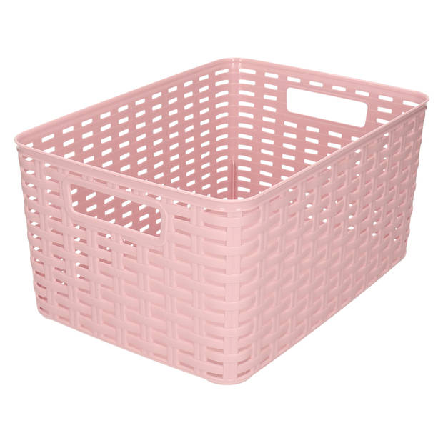 Plasticforte Opbergmand - Kastmand - rotan kunststof - oud roze - 18 Liter - 29 x 39 x 20 cm - Opbergmanden