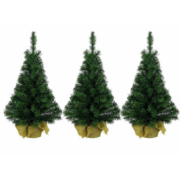 3x stuks kerst kerstbomen groen in jute zak 45 cm - Kunstkerstboom