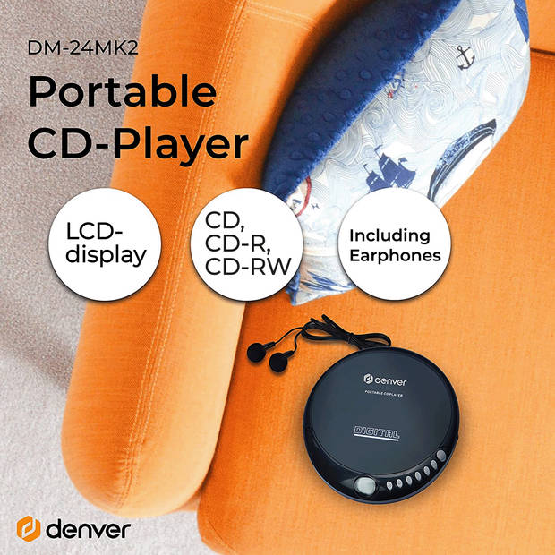 Denver Discman - Draagbare CD Speler - Inclusief Oordopjes - CD/CD-R/CD-RW - DM24MK2