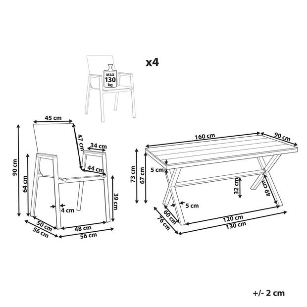 Beliani TIANO - Tuintafelset-Grijs-Aluminium