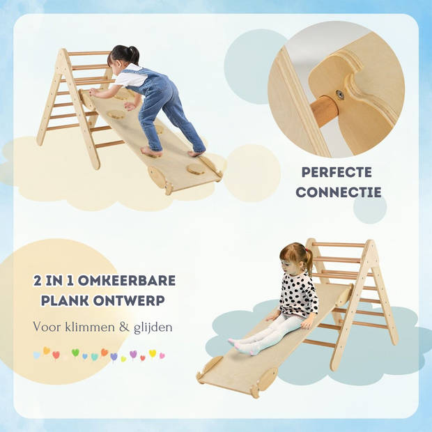 Costway 3 in 1 Houten Driehoek Klimrek Met Glijbaan - Montessori Klimdriehoek Met Klimplank