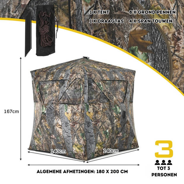 Costway Draagbare Pop-Up Camouflage Jacht tent Voor 3 Personen - Tent Jachtuitrusting - 180 x 200 x 167 cm