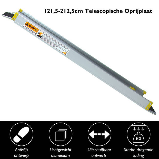 Costway 2 Verstelbare Telescopische Aluminium Oprijplaten - 121,5 - 212,5cm - Maximale Belasting 270kg