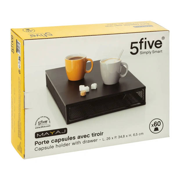 5five Koffie cup/capsule houder/dispenser - metaal - voor 60 cups - 26 x 35 x 7 cm - Koffiecuphouders