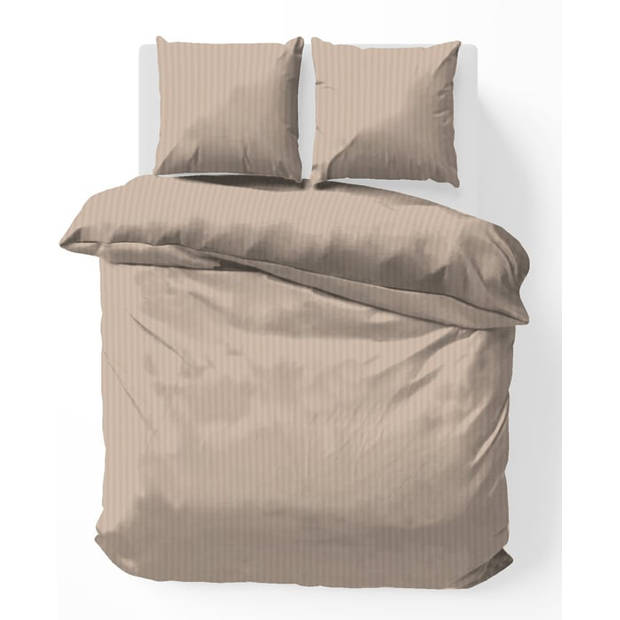 iSleep Dekbedovertrek Satijnstreep - Medium Beige - 1-Persoons 140x200/220 cm