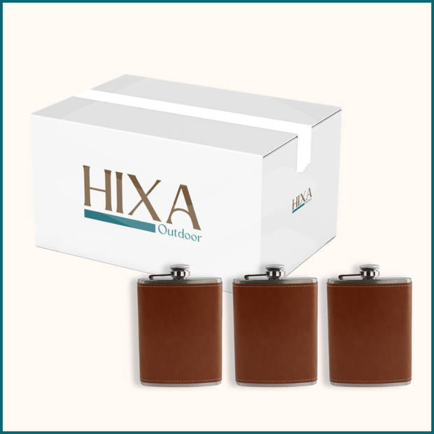 HIXA Heupfles - 3 Stuks - Flacon - Veldfles - Platvink - 200 ml - PU Leder - Bruin