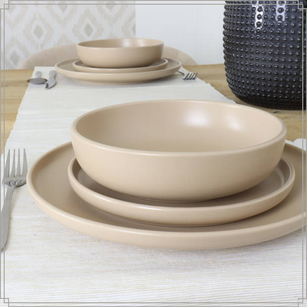 OTIX Diner - Bordenset - 12 Persoons - Beige - 27cm - Keramiek - ORCHID