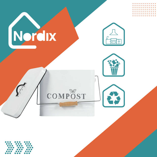 Nordix Compostbak - met Deksel - GFT Afvalbakje - Aanrecht - Keuken - Prullenbak - Afvalscheiding - 10L