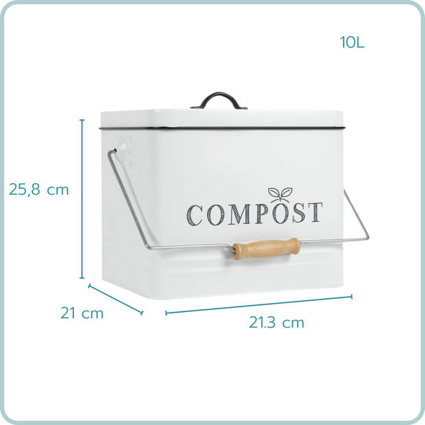 Nordix Compostbak - met Deksel - GFT Afvalbakje - Aanrecht - Keuken - Prullenbak - Afvalscheiding - 10L