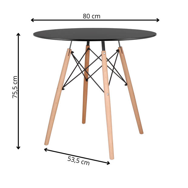 Springos Salontafel - Scandinavische Stijl - Woonkamer - Eetkamer - Zwart - 80 cm