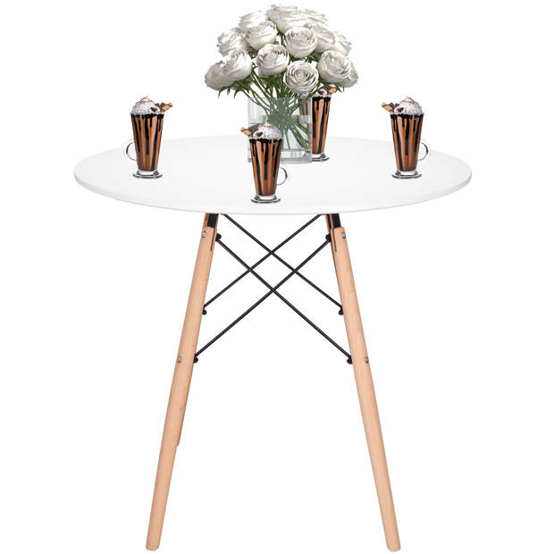 Springos Tafel - Scandinavische Stijl - Woonkamer - Eetkamer - Wit/Bruin - 80 cm