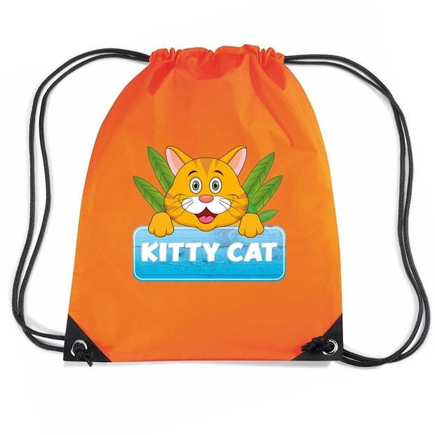 Kitty Cat poezen trekkoord rugzak / gymtas oranje voor kinderen - Gymtasje - zwemtasje