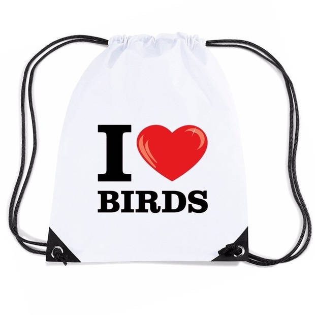 Nylon gymtasje I love birds wit - Rugzak