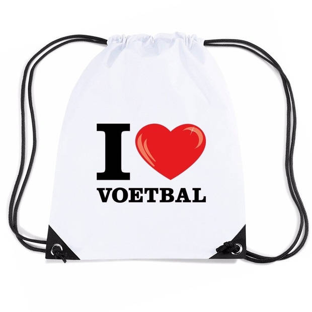 Nylon sporttas I love voetbal wit - Rugzak