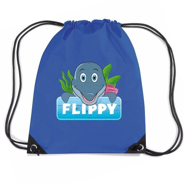 Flippy de dolfijn trekkoord rugzak / gymtas blauw voor kinderen - Gymtasje - zwemtasje