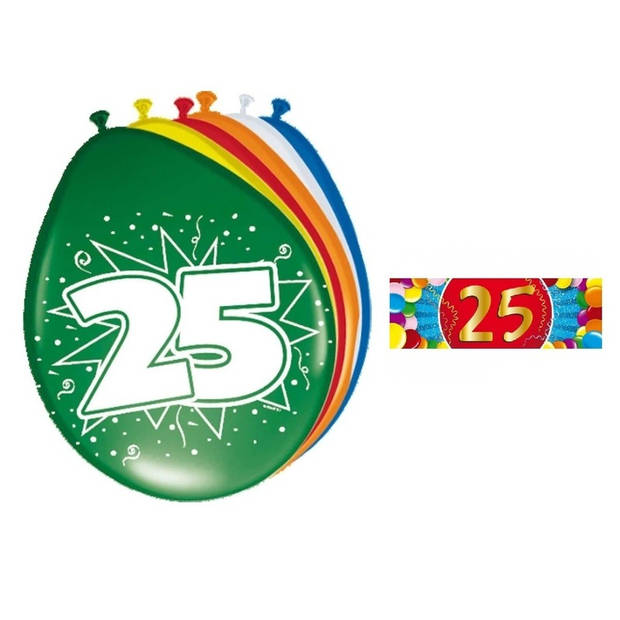 Feest ballonnen met 25 jaar print 16x + sticker - Ballonnen