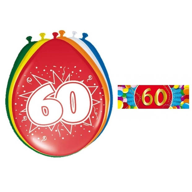 Feest ballonnen met 60 jaar print 16x + sticker - Ballonnen