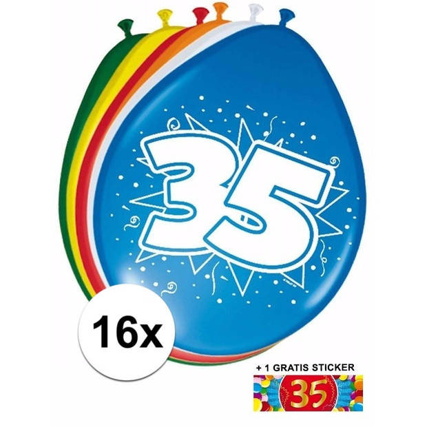 Feest ballonnen met 35 jaar print 16x + sticker - Ballonnen