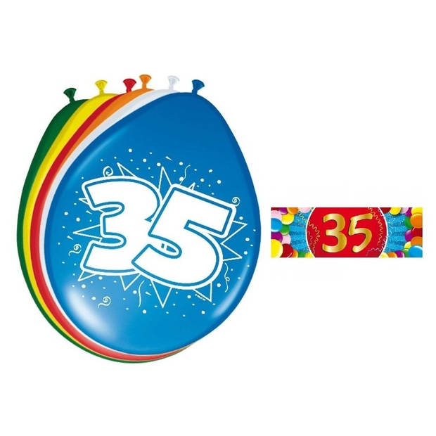 Feest ballonnen met 35 jaar print 16x + sticker - Ballonnen