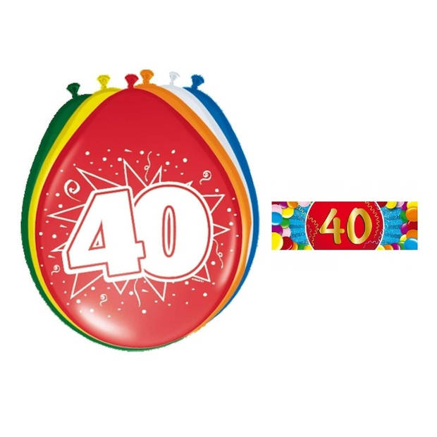 Feest ballonnen met 40 jaar print 16x + sticker - Ballonnen