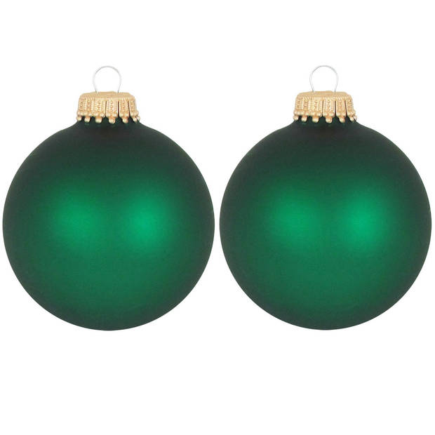 16x Matte velvet groene kerstballen van glas 7 cm - Kerstbal