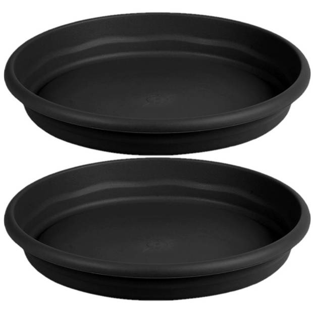 Set van 2x stuks bloempot/plantenpot onderschaal antraciet kunststof diameter 38 cm - Plantenpotten