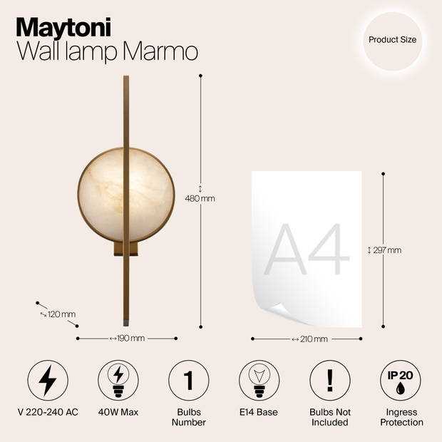 Maytoni - Wandlamp Marmo - Goud