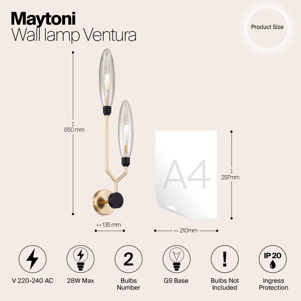 Maytoni - Wandlamp Ventura - Goud