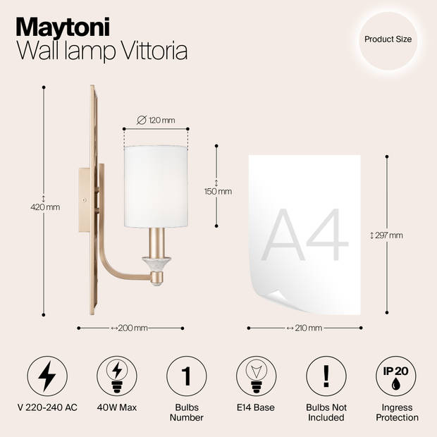 Maytoni - Wandlamp Vittoria - Crème met goud