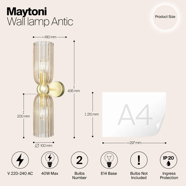 Maytoni - Wandlamp Antic - Goud - Ø10