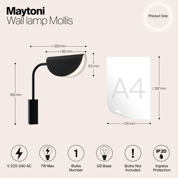 Maytoni - Wandlamp Mollis - Zwart