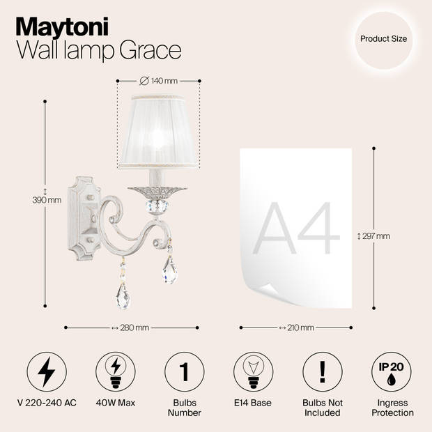 Maytoni - Wandlamp Grace - Wit met goud