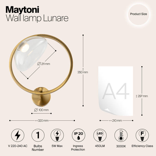 Maytoni - Wandlamp Lunare - Messing - Ø32