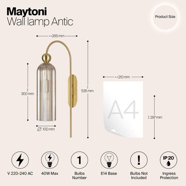 Maytoni - Wandlamp Antic - Goud - Ø10