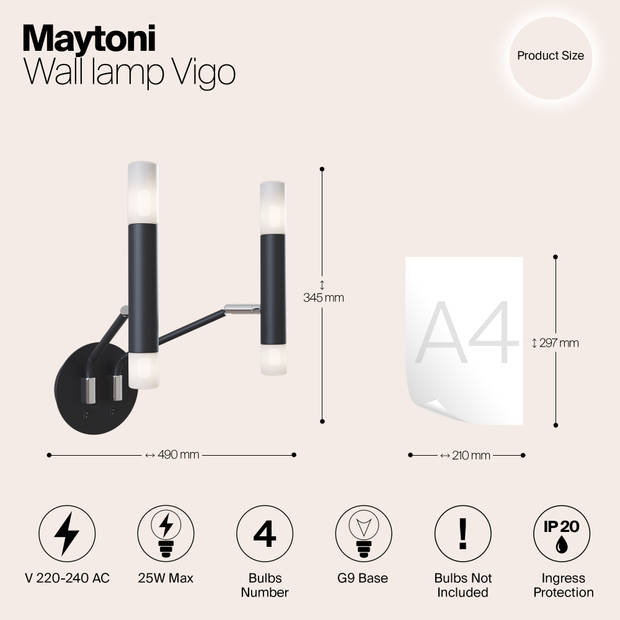 Maytoni - Wandlamp Vigo - Zwart