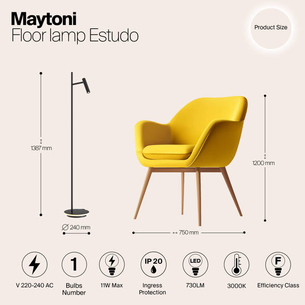 Maytoni - Vloerlamp Estudo - Zwart