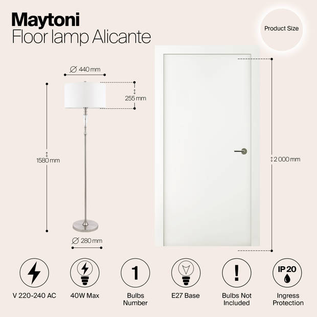 Maytoni - Vloerlamp Alicante - Nikkel - Ø44