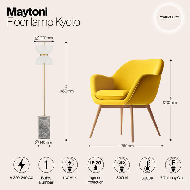 Maytoni - Vloerlamp Kyoto - Goud en grijs - Ø22