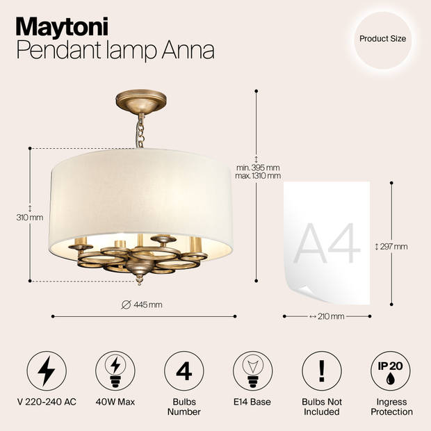 Maytoni - Hanglamp Anna - Goud - Ø44,5