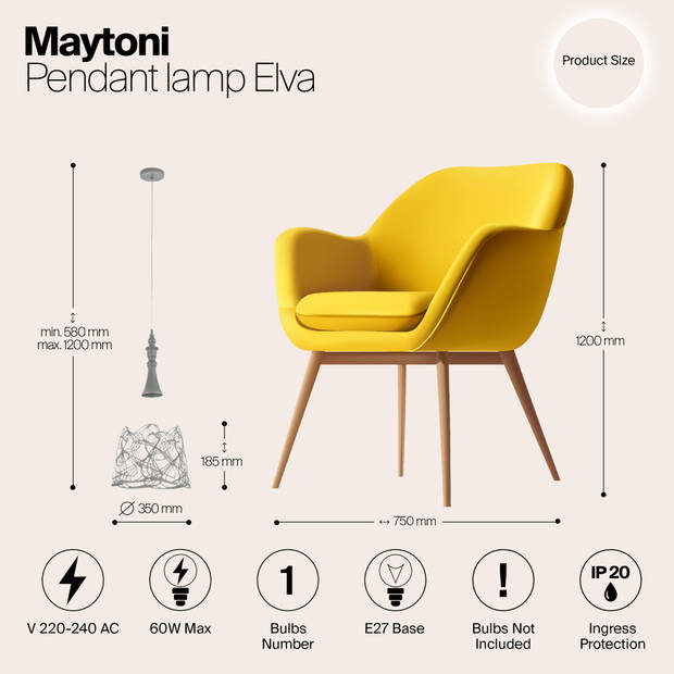 Maytoni - Hanglamp Elva - Grijs - Ø35