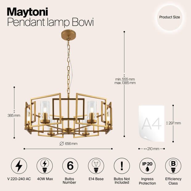 Maytoni - Hanglamp Bowi - Goud - Ø65,6