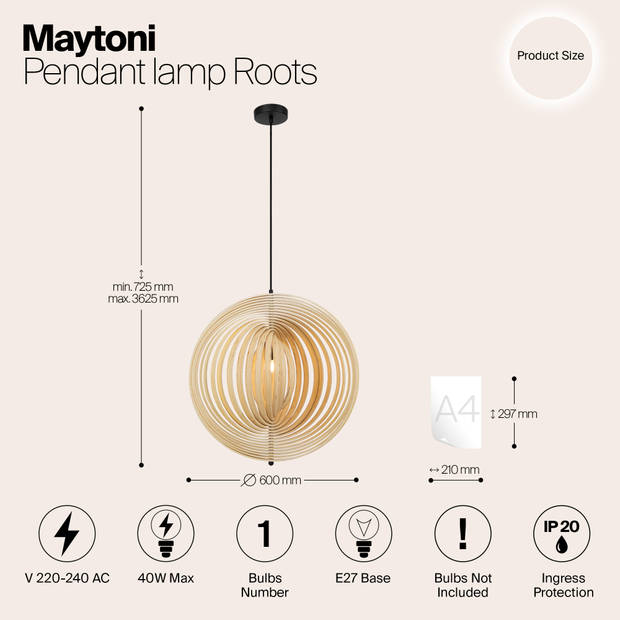 Maytoni - Hanglamp Roots - Zwart - Ø60