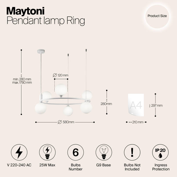 Maytoni - Hanglamp Ring - Wit - Ø58