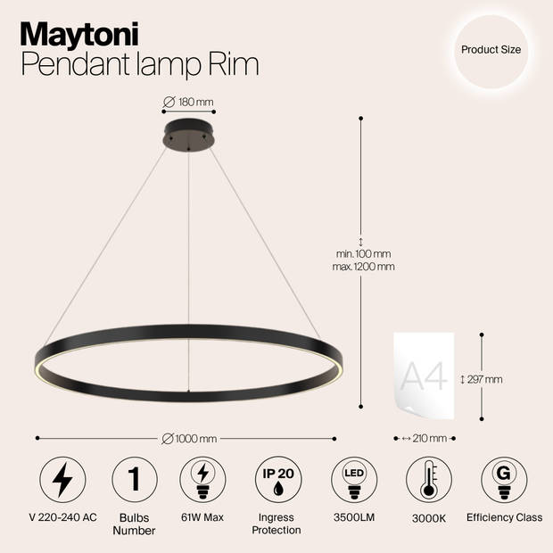 Maytoni - Hanglamp Rim - Zwart - Ø100