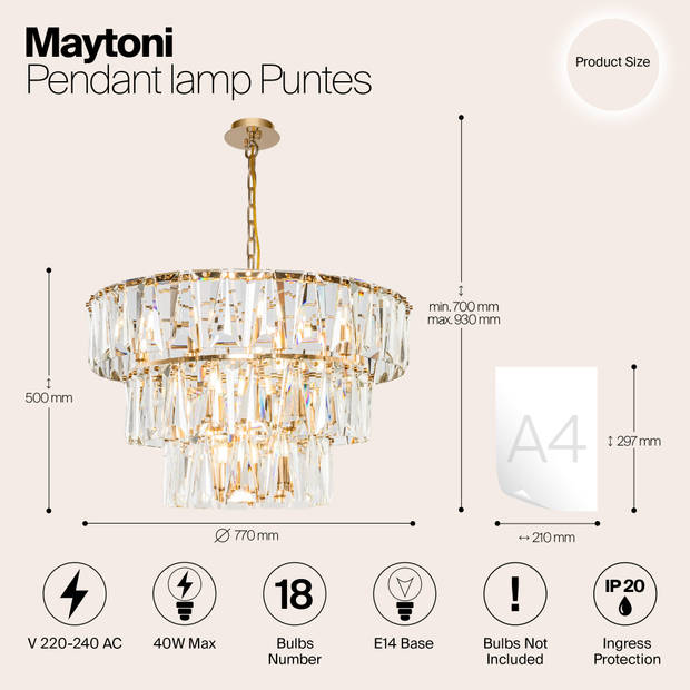 Maytoni - Hanglamp Puntes - Goud - Ø77