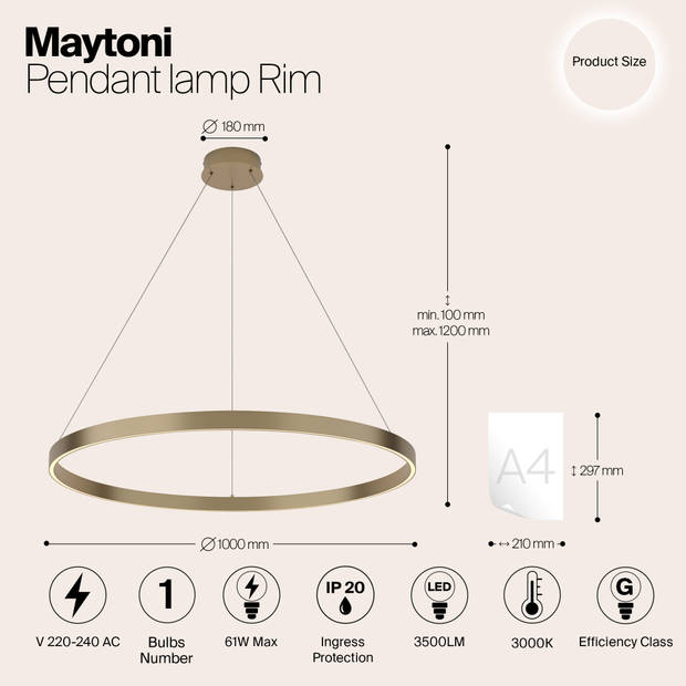 Maytoni - Hanglamp Rim - Messing - Ø100