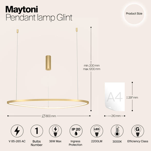 Maytoni - Hanglamp Glint - Messing - Ø80