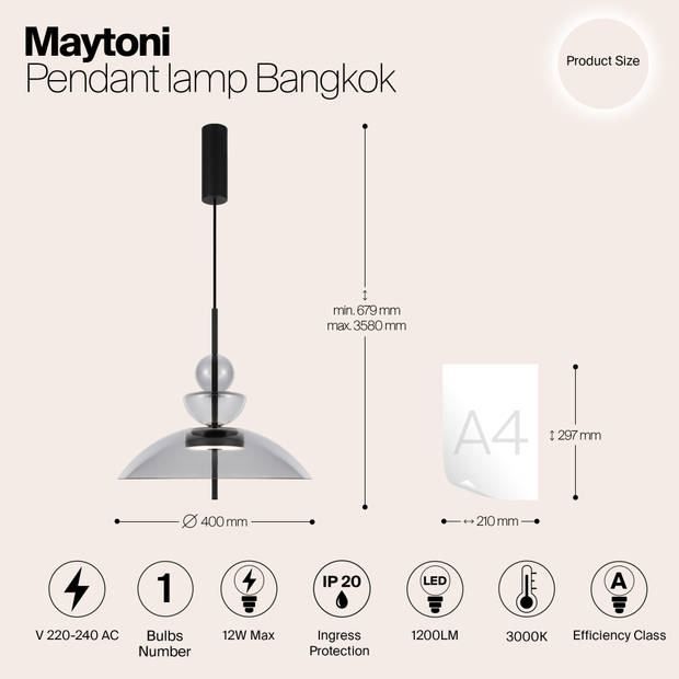 Maytoni - Hanglamp Bangkok - Zwart - Ø40