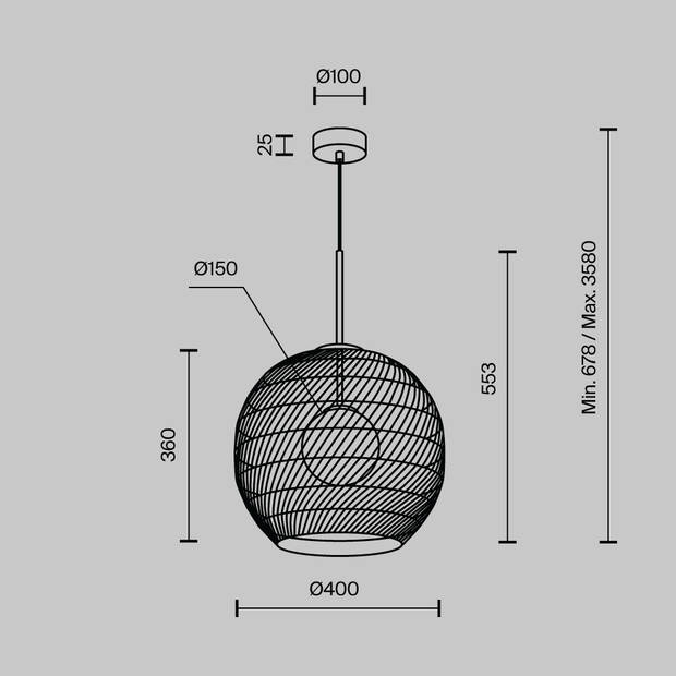 Maytoni - Hanglamp Cane - Zwart - Ø40