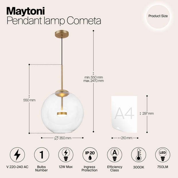 Maytoni - Hanglamp Cometa - Goud - Ø35